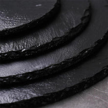 Load image into Gallery viewer, Slate Food food dinner party Plate round natural black slate for steak hot serving appetizer biodegradable plates modern eco-friendly plates for party kitchen decor