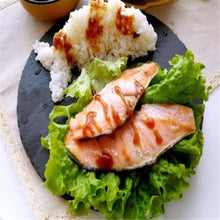 Load image into Gallery viewer, Slate Food food dinner party Plate round natural black slate for steak hot serving appetizer biodegradable plates modern eco-friendly plates for party kitchen decor