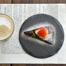 Load image into Gallery viewer, Slate Food food dinner party Plate round natural black slate for steak hot serving appetizer biodegradable plates modern eco-friendly plates for party kitchen decor