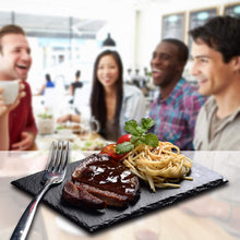 Load image into Gallery viewer, Slate Food food dinner party Plate round natural black slate for steak hot serving appetizer biodegradable plates modern eco-friendly plates for party kitchen decor