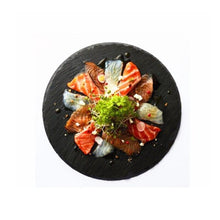 Load image into Gallery viewer, Slate Food food dinner party Plate round natural black slate for steak hot serving appetizer biodegradable plates modern eco-friendly plates for party kitchen decor